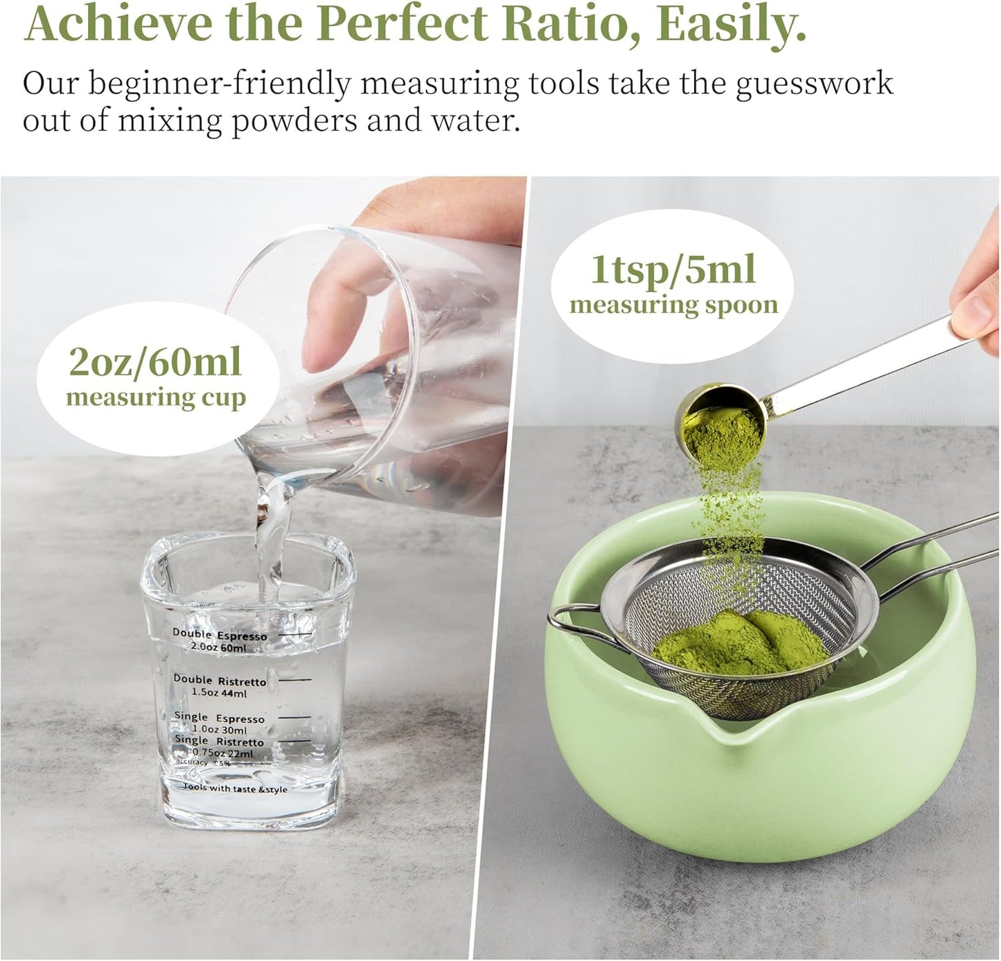 YIBO Matcha Whisk Set With Bowl, Ceramic Matcha Making Kit Includes Bamboo Whisk (Chasen), Holder Stand, Powder Starter Sifter, Scoop, Measuring Spoon & Cup Tea Tools For Ceremony (Mottled Green)