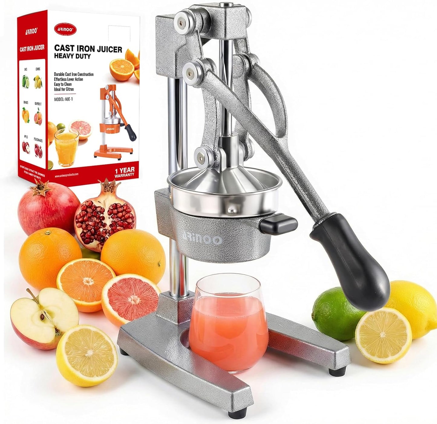 Kitchen Cast Iron Citrus Juicer,Manual Hand Press Orange Juicer,Heavy Duty Countertop Squeezer for Lemon,Orange, Easy to Use & Clean（Black)