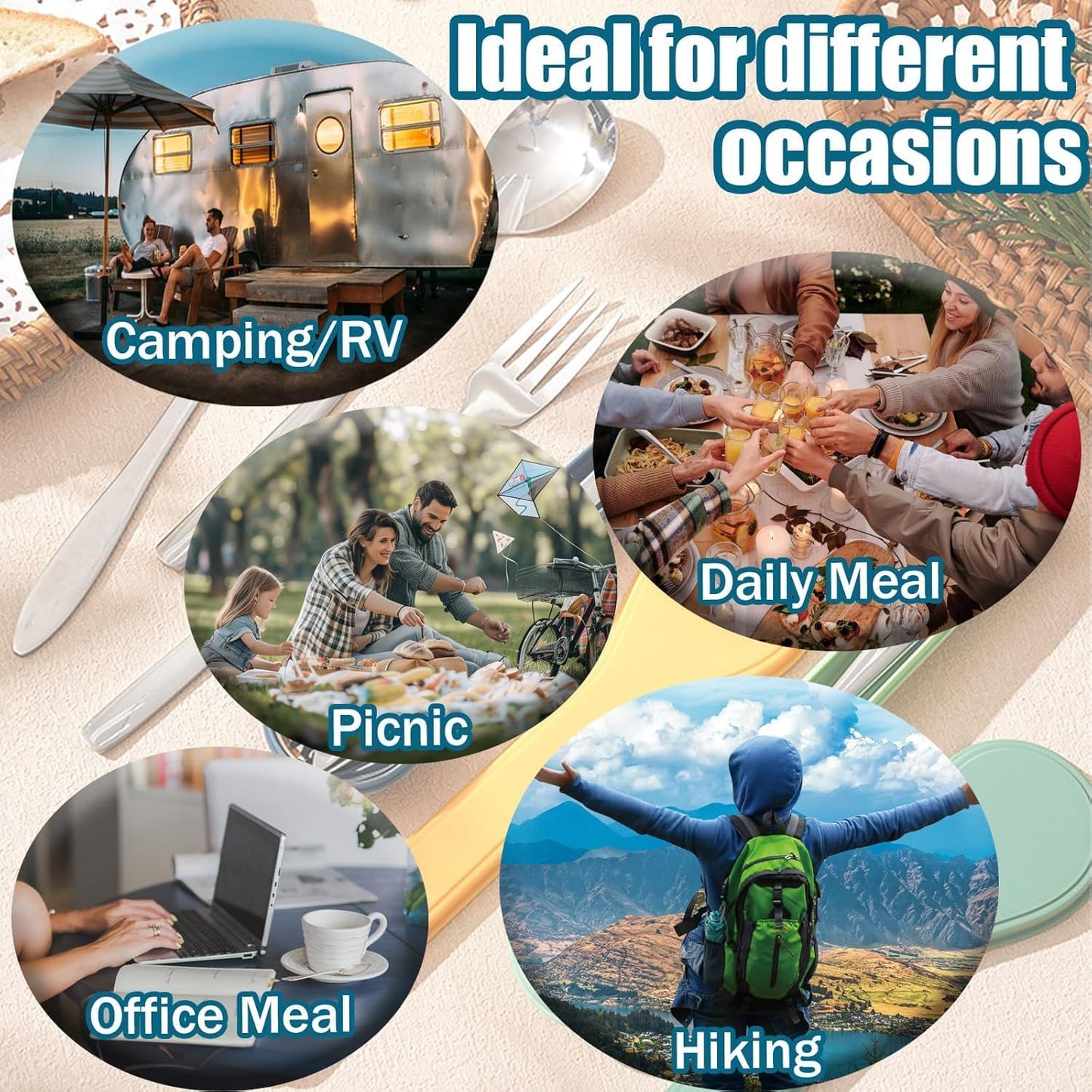 Collapsible Camping Bowl with Lid, Silicone Salad Bowl Serving, Microwave Foldable Soup Ramen Serving for Travel, Picnic, Rv(Blue)