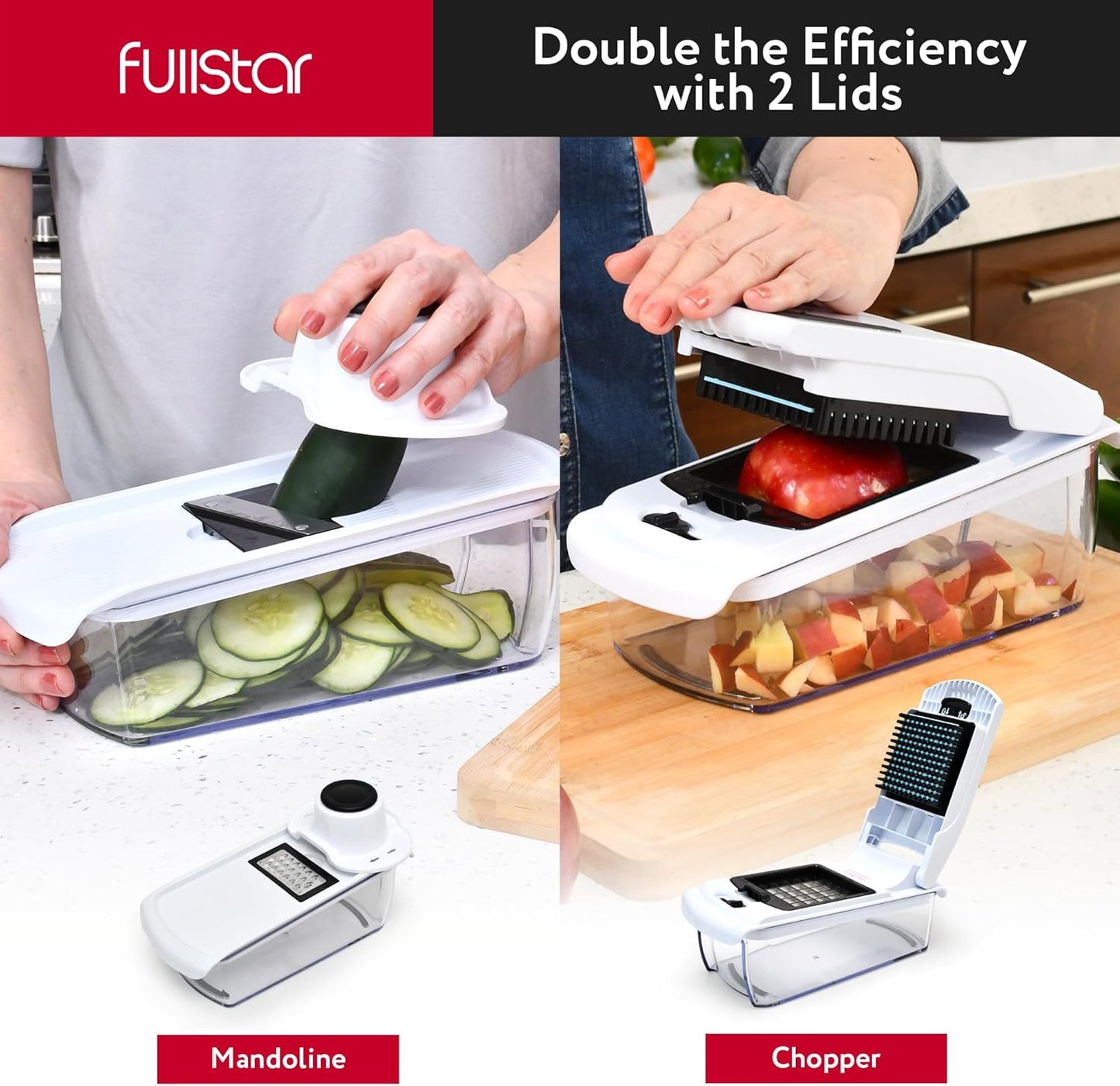 Fullstar Mandoline Slicer for Kitchen - Vegetable Chopper, Onion Potato Food Veggie Fruit Slicer and Cutter with Container, Kitchen Gadgets & Gifts, Home Essentials (6-in-1, White/Black)