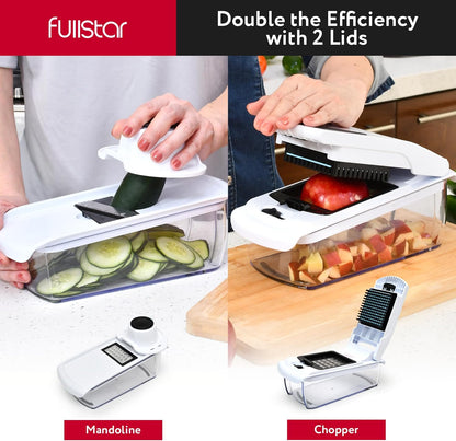 Fullstar Mandoline Slicer for Kitchen - Vegetable Chopper, Onion Potato Food Veggie Fruit Slicer and Cutter with Container, Kitchen Gadgets & Gifts, Home Essentials (6-in-1, White/Black)