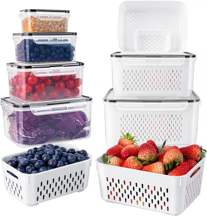 Freshmage Fruit Storage Containers for Fridge with Removable Colander, Airtight Food Storage Container, Dishwasher Safe Produce Saver for Refrigerator, Keep Berry Fruit Fresh Longer 4 pcs Small Clear