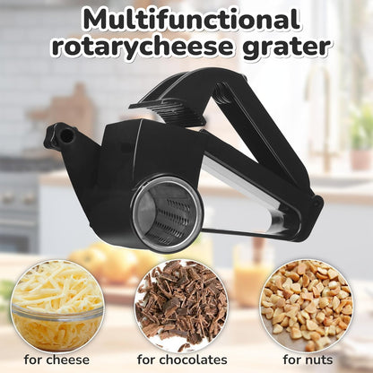 Rotary Cheese Grater – Stainless Steel Handheld Cheese Grinder for Hard Cheese, Chocolate & Nuts – Ergonomic Handle, Easy-to-Clean Drum, Durable Kitchen Tool for Home, Cooking & Baking