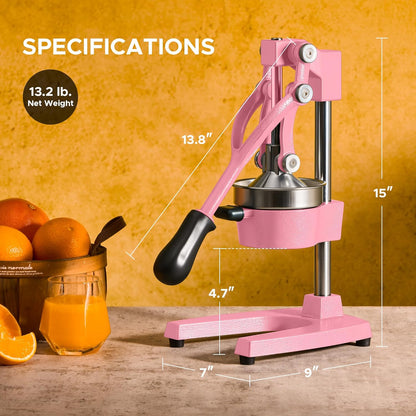 CO-Z Manual Citrus Juicer, Commercial Grade Cast Iron Orange Juicer, Professional Heavy Duty Juice Press with Removable Strainer, Manual Juice Extractor for Orange Lemon Pomegranate Citrus, Black