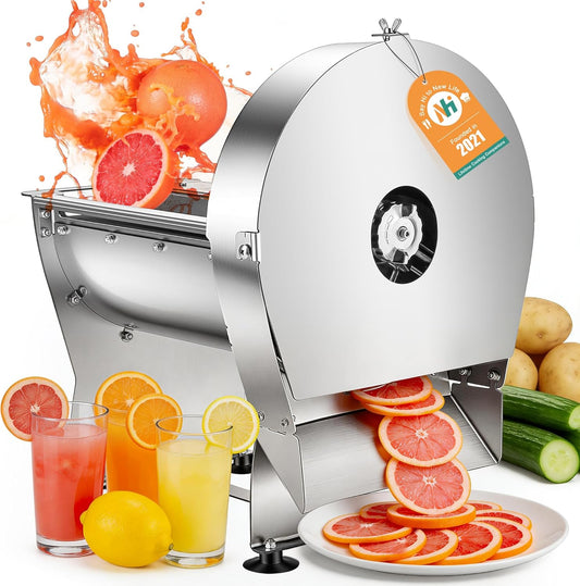 Newhai 0-10mm Commercial Onion Slicer Potato Chips Sweet Potato Tomato Slicing Machine Electric Cabbage Shredder Machine Vegetable Fruit Processor 0-0.4’’ Stainless Steel