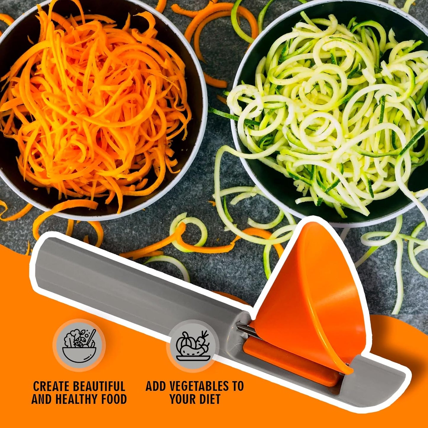 Cheer Collection Handheld Vegetable Spiralizer, Stainless Steel Rotary Vegetable Peeler with Non Slip Handle, Veggie Cutter Julienne Peeler for Carrots Zucchini