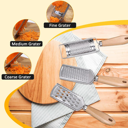 Handheld Cheese Graters with Cleaning Brush Stainless Steel Vegetable Grater with Wood Handle Multifunctional Kitchen Food Shredder for Chocolate Butter Nuts Ginger (Wooden Handle) By beardo decor