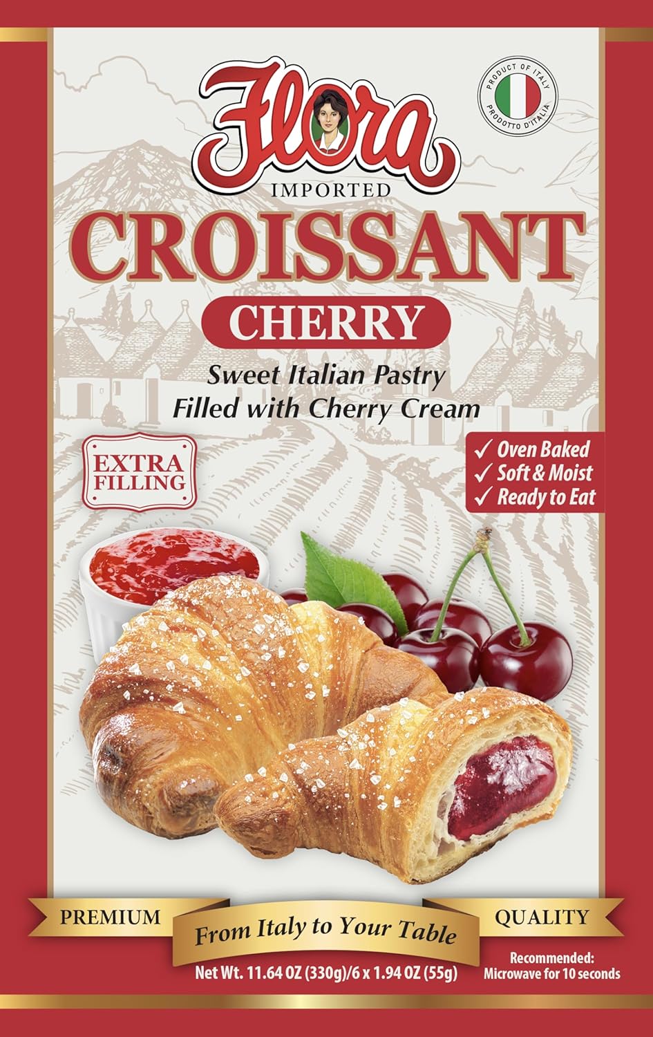 Flora Chocolate & Milk Croissants – Italian Pastry with Chocolate & Milk Cream Filling | Soft, Oven-Baked & Ready to Eat | Imported from Italy (Pack of 6)