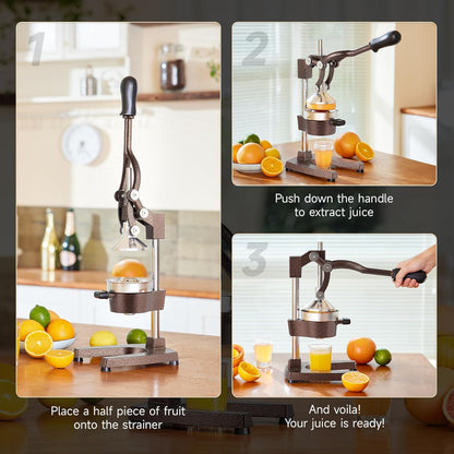 CO-Z Manual Citrus Juicer, Commercial Grade Cast Iron Orange Juicer, Professional Heavy Duty Juice Press with Removable Strainer, Manual Juice Extractor for Orange Lemon Pomegranate Citrus, Black