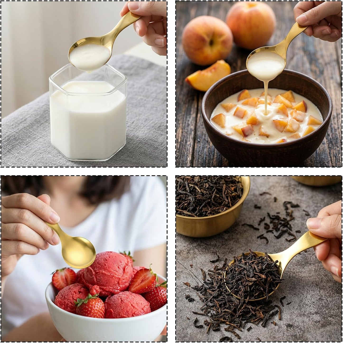 6 Pcs Small Gold Spoons, Stainless Steel Gold Coffee Spoon Scoop, Curved Bowl Design Small Scoops for Canisters, Candy Scoop for Neatly Scooping Sugar, Coffee, Salt, Spices