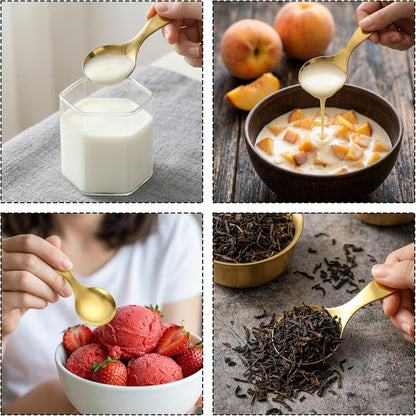 6 Pcs Small Gold Spoons, Stainless Steel Gold Coffee Spoon Scoop, Curved Bowl Design Small Scoops for Canisters, Candy Scoop for Neatly Scooping Sugar, Coffee, Salt, Spices