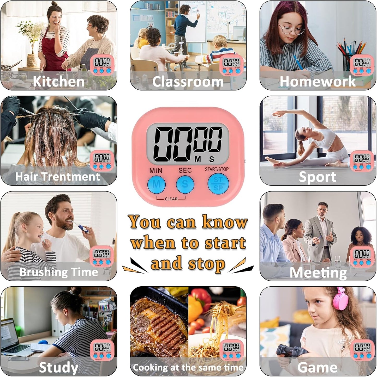 ZILLEEN 6 Pack Kitchen Timers for Cooking Digital Classroom Timers for Kids Teachers Blue Green Purple