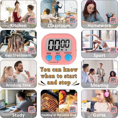 ZILLEEN 6 Pack Kitchen Timers for Cooking Digital Classroom Timers for Kids Teachers Blue Green Purple