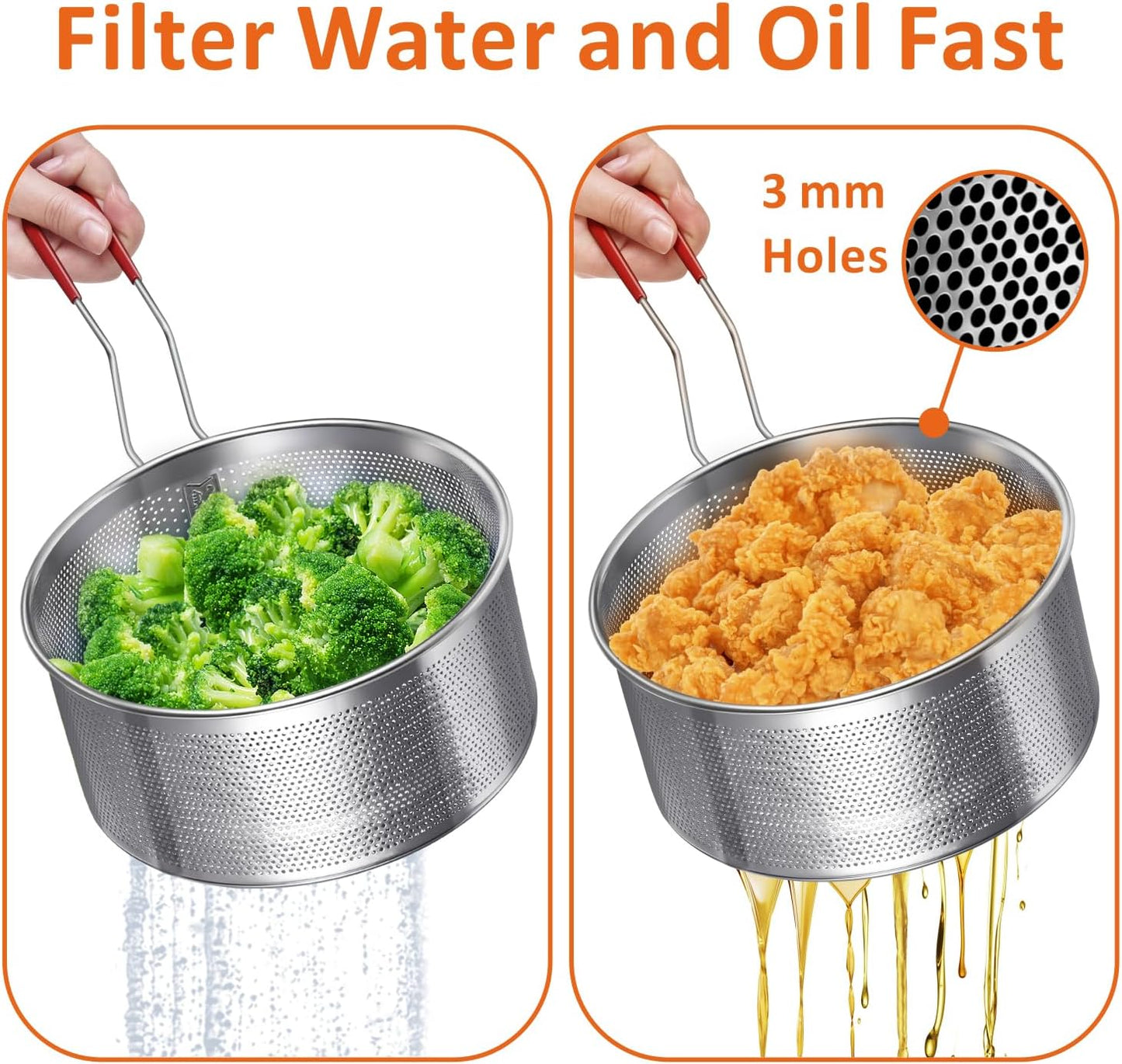 Yimi 16.5 Inch Spider Strainer | Stainless Steel Kitchen Cooking Skimmer with Double Hook Long Handle | Spiral Wire Spoon Ladle with Reinforced Double Coil for Cooking and Frying, Ideal for Gift