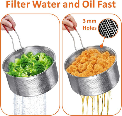 Yimi 16.5 Inch Spider Strainer | Stainless Steel Kitchen Cooking Skimmer with Double Hook Long Handle | Spiral Wire Spoon Ladle with Reinforced Double Coil for Cooking and Frying, Ideal for Gift