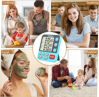 Digital Dual Triple Kitchen Timer, 3 Channels Magnetic Countdown Stopwatch Timer for Cooking, Loud Alarm Large Display Multi Food Memory Timer for Seniors & Teachers Battery Included (Blue)