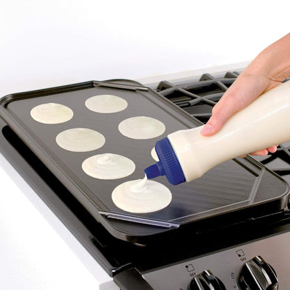 Tovolo Flow Pen 2.0 With Removable Cap 3-Cup Capacity Dispenser, Easy-Squeeze Batter Bottle With Mess-Free Valve for Pancake Art, Deep Indigo
