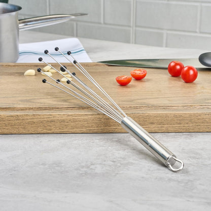 Restaurantware 10.5 in Stainless Steel Ball Whisk - German Standard Egg Beater with Ergonomic Handle, Dishwasher Safe - Manual Mixer Cooking Whisk for Baking, Stirring, Sauces, Beating