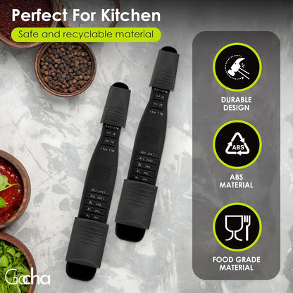 GOCHA Double-Ended Adjustable Measuring Spoon - 9-in-1 Kitchen Tool with Precision Scales (0.5-13ml/g) - Space-Saving Design for Dry & Liquid Ingredients (Black Green)