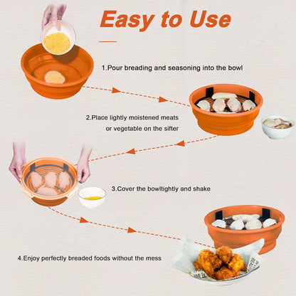 FJNATINH Collapsible Batter Bowl - Mess Free Better Breader Shaker Bowl with Lid Breading Shaker Container - Great for Fried Fish, Fried Chicken, Onion Rings, Wings & More,No Leak,Easy to Store