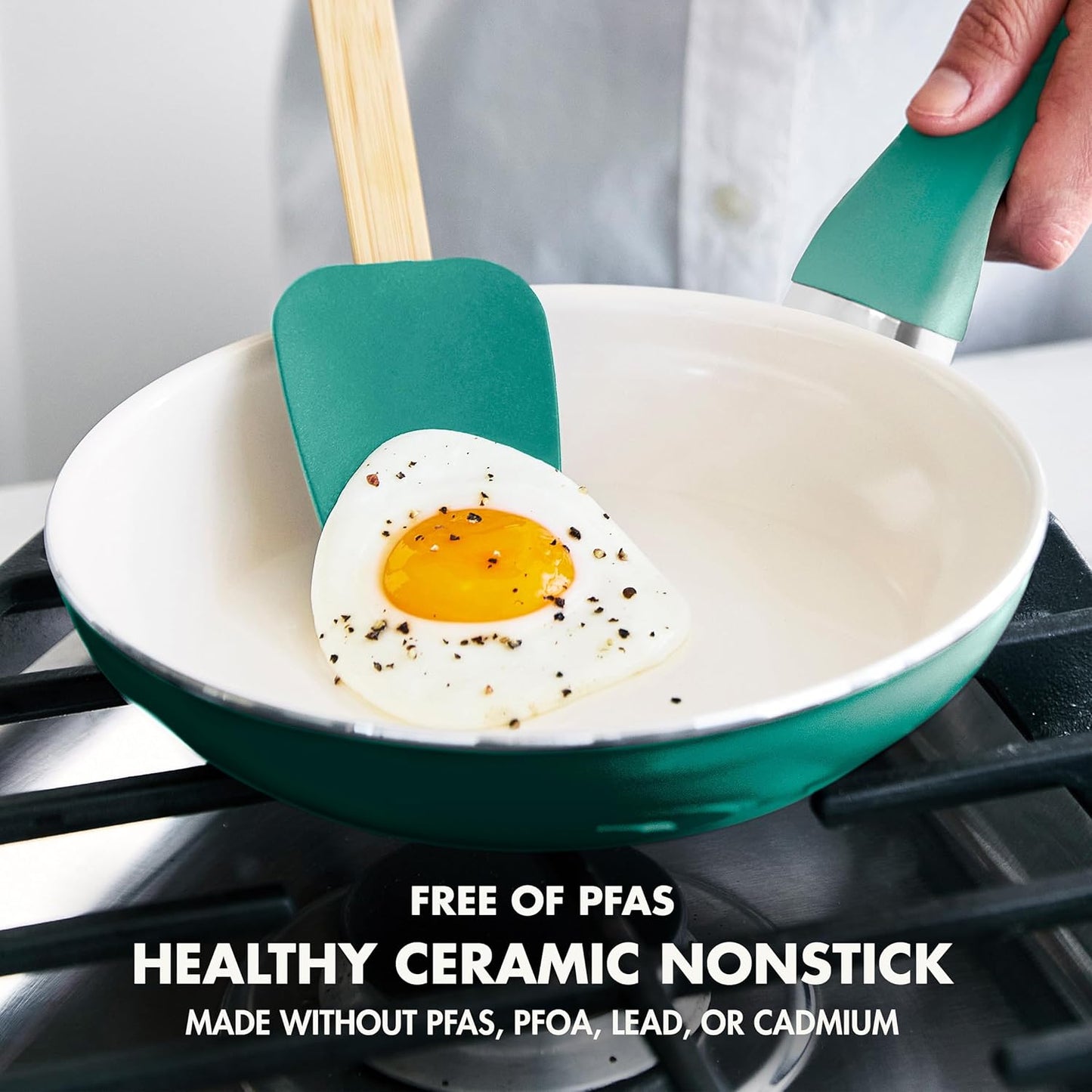 GreenPan Rio Healthy Ceramic Nonstick 8" Frying Pan Skillet and Silicone Spatula Set, Soft Grip Handle, Breaktfast Meal Set, PFAS-Free, Dishwasher Safe, Oven Safe, Oxford Blue