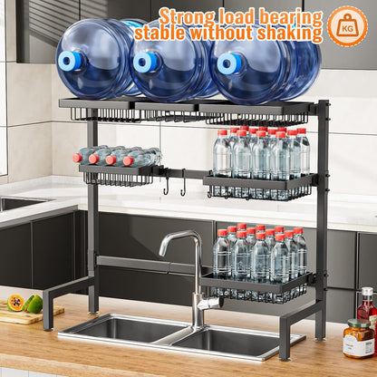YKLSLH 4 Baskets Over The Sink Dish Drying Rack, Extendable Large Capacity Sink Rack, Metal Drying Rack Saving Space,for Most Sinks (26.57"-35")