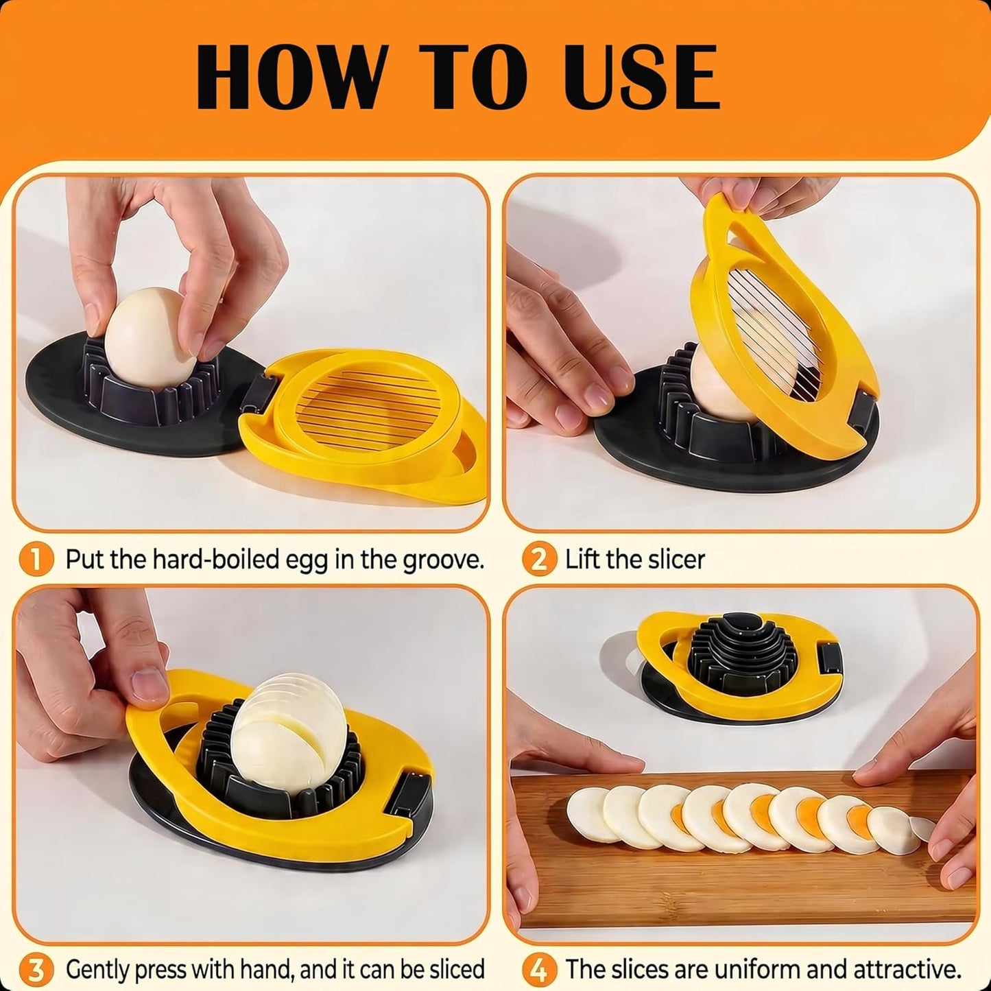 NOVANO Egg Slicer for Hard Boiled Eggs, Stainless Steel Wire Egg Cutter, Egg Salad Maker ，Kitchen Gadget for Eggs, Avocado, Strawberry, kiwi fruit