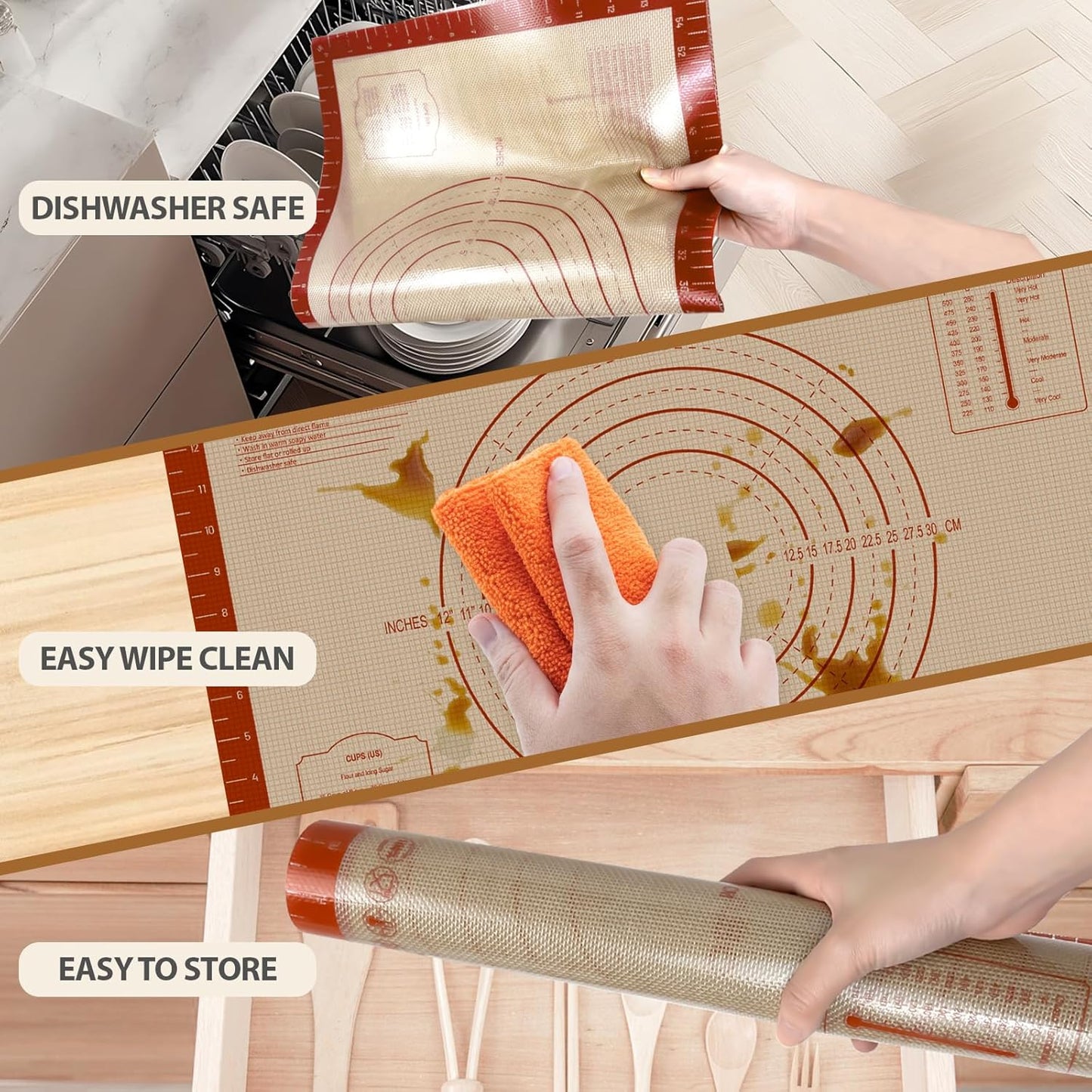 Premium Silicone Baking Mat, 24" x 16" Extra Thick Pastry Rolling & Sourdough Mat with Measurement Guides, Non-Stick Baking Supplies for Making Pizza, Pie, Cookies, and Bread at Home or Bakery