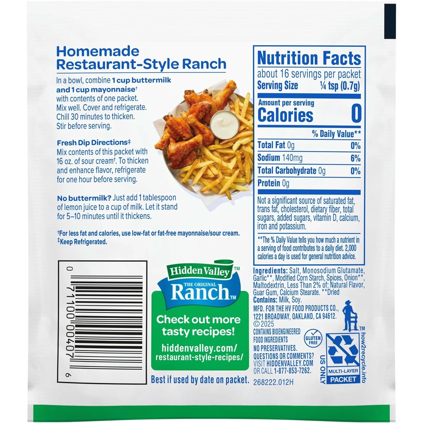 Hidden Valley Original Ranch Restaurant Style Dressing Recipe Mix, 0.4 Ounce (Package May Vary)
