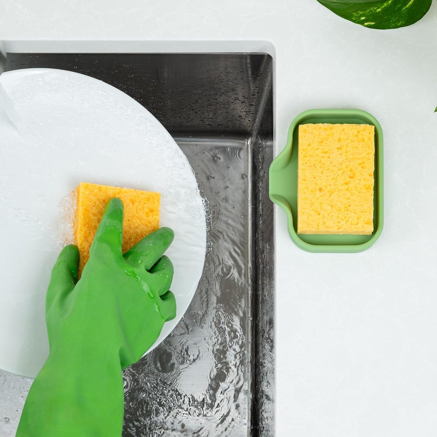 Zulay Kitchen (9x3.5in Sponge Holder for Kitchen Sink - Flexible Heavy-duty Multipurpose Sink Caddy - Counter Organizer for Kitchen, Bathroom, Makeup, Trinkets & More! (Grey)