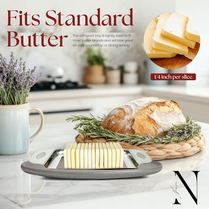 Butter and Cheese Slicer Cutter with Wooden Tray Multipurpose Handheld Butter Cheese, Egg, and Other Soft Food Cutter Dishwasher Safe 1/4 inch slicer Perfect for Holiday Entertaining