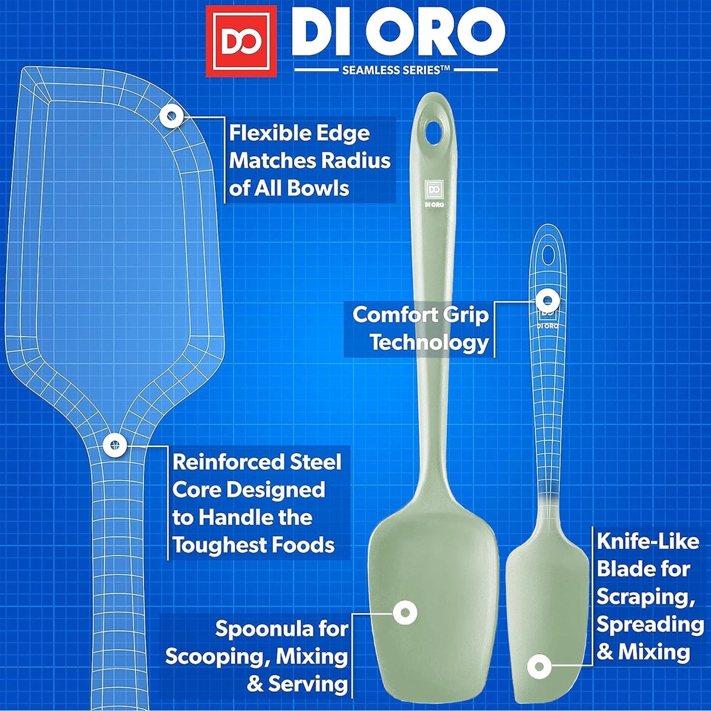 DI ORO Silicone Spatula Set - Rubber Kitchen Spatulas for Baking, Cooking, & Mixing - 600°F Heat-Resistant & BPA Free Silicone Scraper Spatulas for Nonstick Cookware - Dishwasher Safe (3pc, Stone)