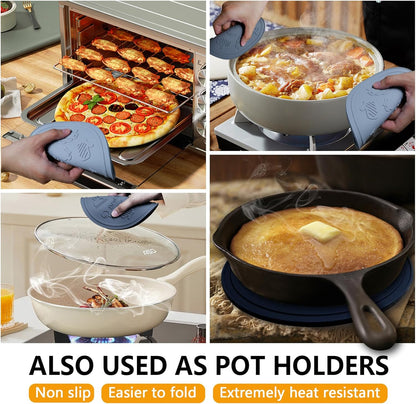 Silicone Trivet Mats - 3 Heat Resistant Pot Holders for Hot Pots and Pans, Silicone Mats for Kitchen Countertops, Table, Food Grade Silicone (Black & Gray)