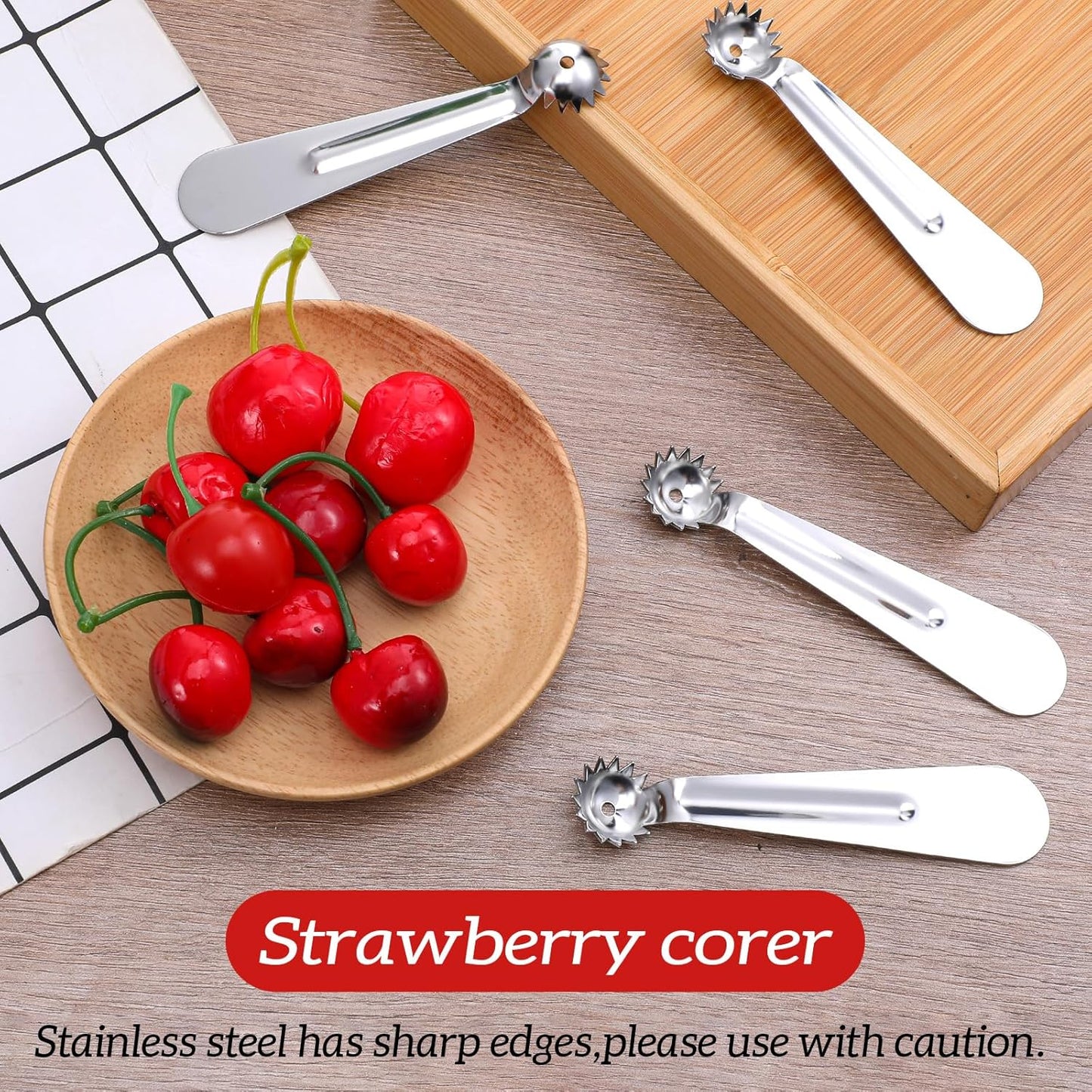 SHENLIU 4Pcs Strawberry Hullers, Stainless Steel Tomato Corer Tool, Tomato Stem Corer Pineapple Pitter Tool, Strawberries Huller Stem Remover for Strawberry,Tomatos,Vegetable and Fruit Corers
