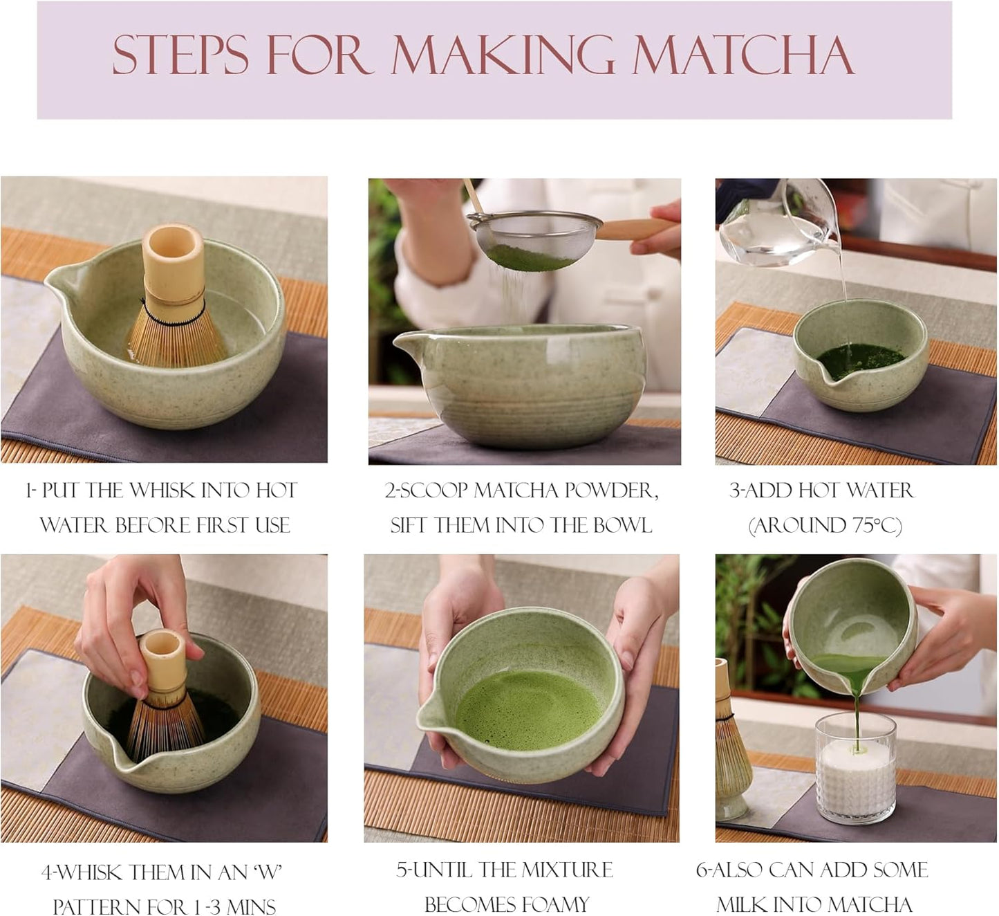 9-Piece Matcha Whisk Set, Complete Japanese Matcha Kit Tools with Ceramic Bowl, Bamboo Whisk & Scoops, Tea Ceremony Set in Elegant Gift Box, Mother’s Day Gift for Women (Matcha Green)
