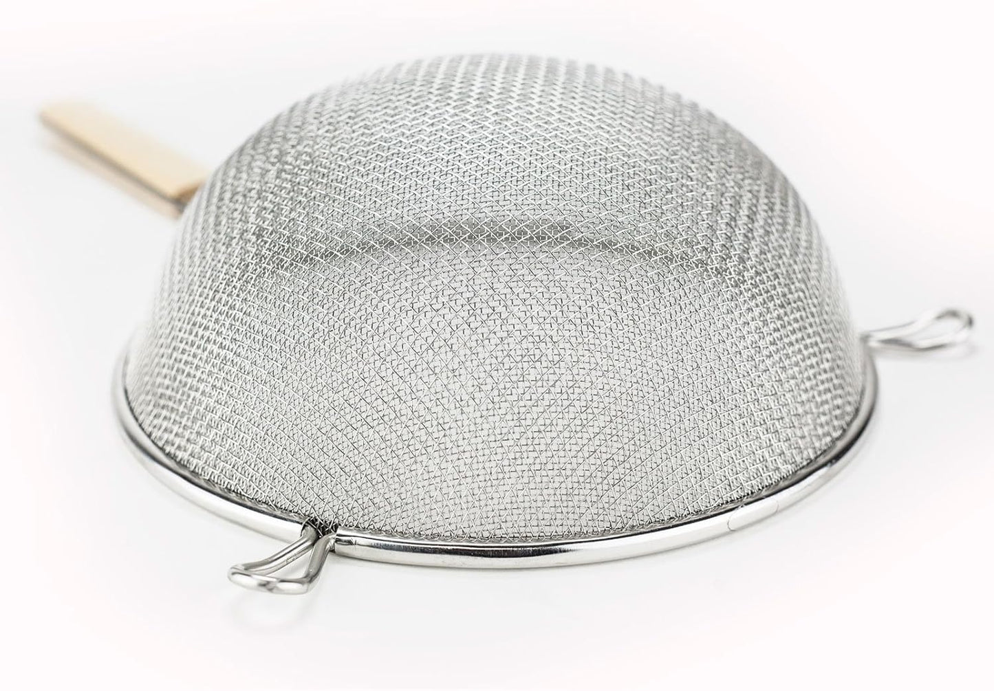 Huji 8-Inch Stainless Steel Double Mesh Food Strainer Colander - Fine Sieve Sifter with Wooden Handle for Kitchen Cooking, Pasta, Rice, Noodles, and More
