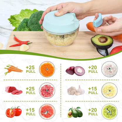 Garlic Chopper Mini Manual Hand Food Chopper for Kitchen Onion Dicer Crusher Garlic Mincer Blue 160ml