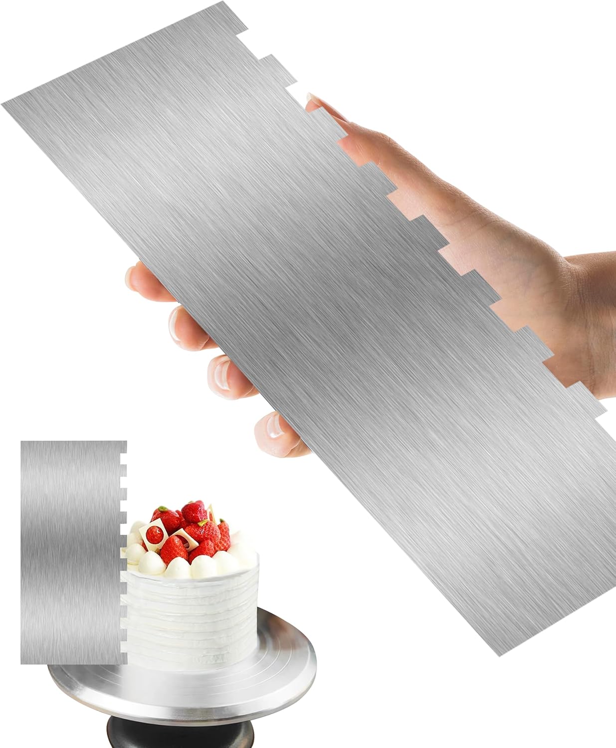 Cake Scraper Smoother Cake Decorating Supplies Kit 8.6 Inch Metal Bench Scraper for Baking Buttercream Smoother Stainless Steel Frosting Cake Comb Edge Side Jagged Comb for Cream Cake-1