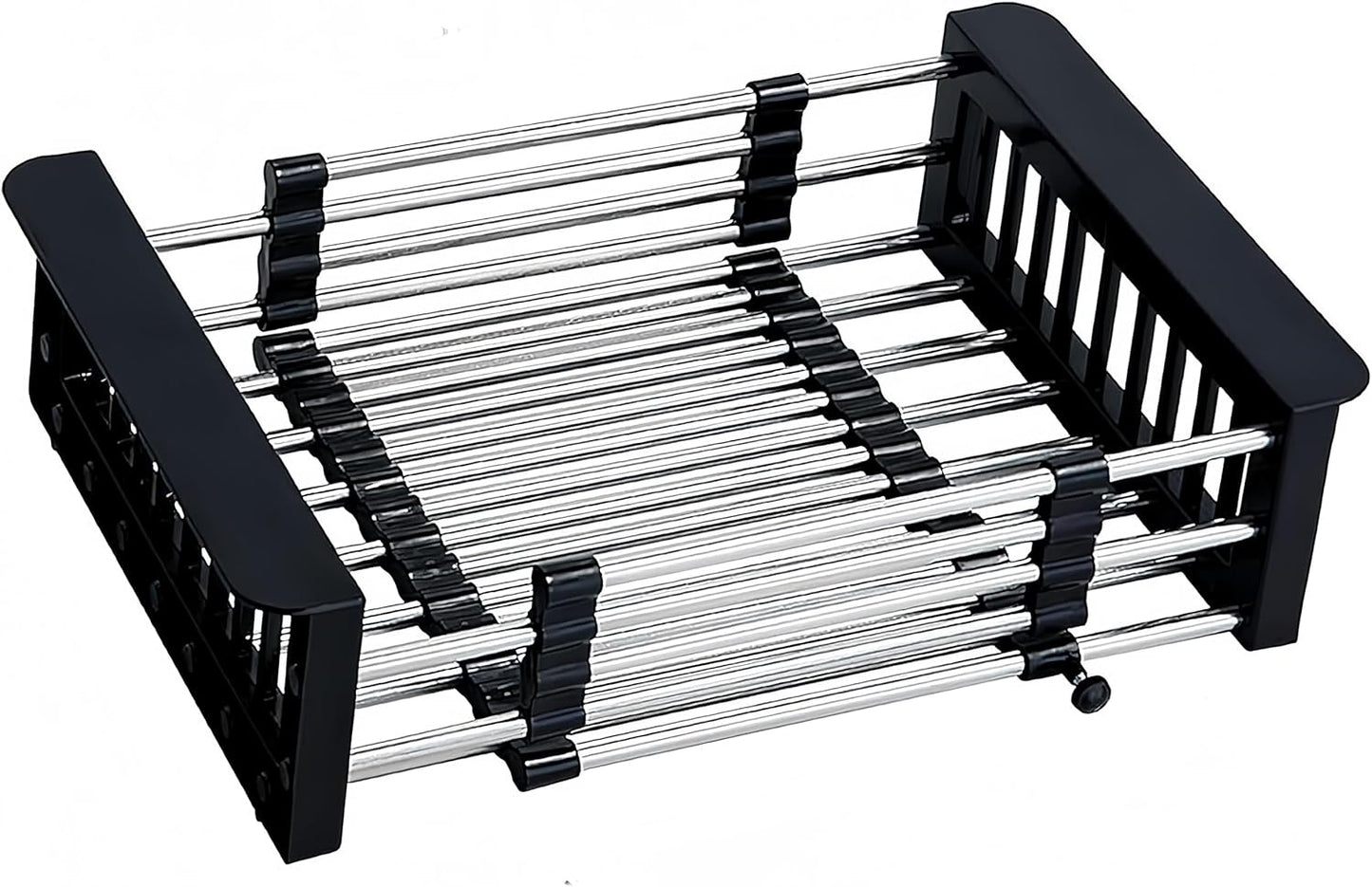 Over The Sink Dish Drying Rack, Stainless Steel Expandable Telescopic Drain Basket with Adjustable Arms - Functional Kitchen Sink Organizer for Dishes, Vegetables & Fruits (Large, Black)