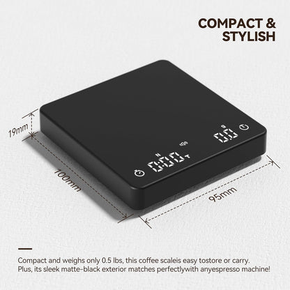 Coffee Scale, Espresso Scale, Weigh Digital Kitchen Scale with Timer, 2kg/0.1g Rechargeable Scale, Ratios & Flow Rate Display, Barista-Grade for Pour-Over, Espresso, French Press – Black