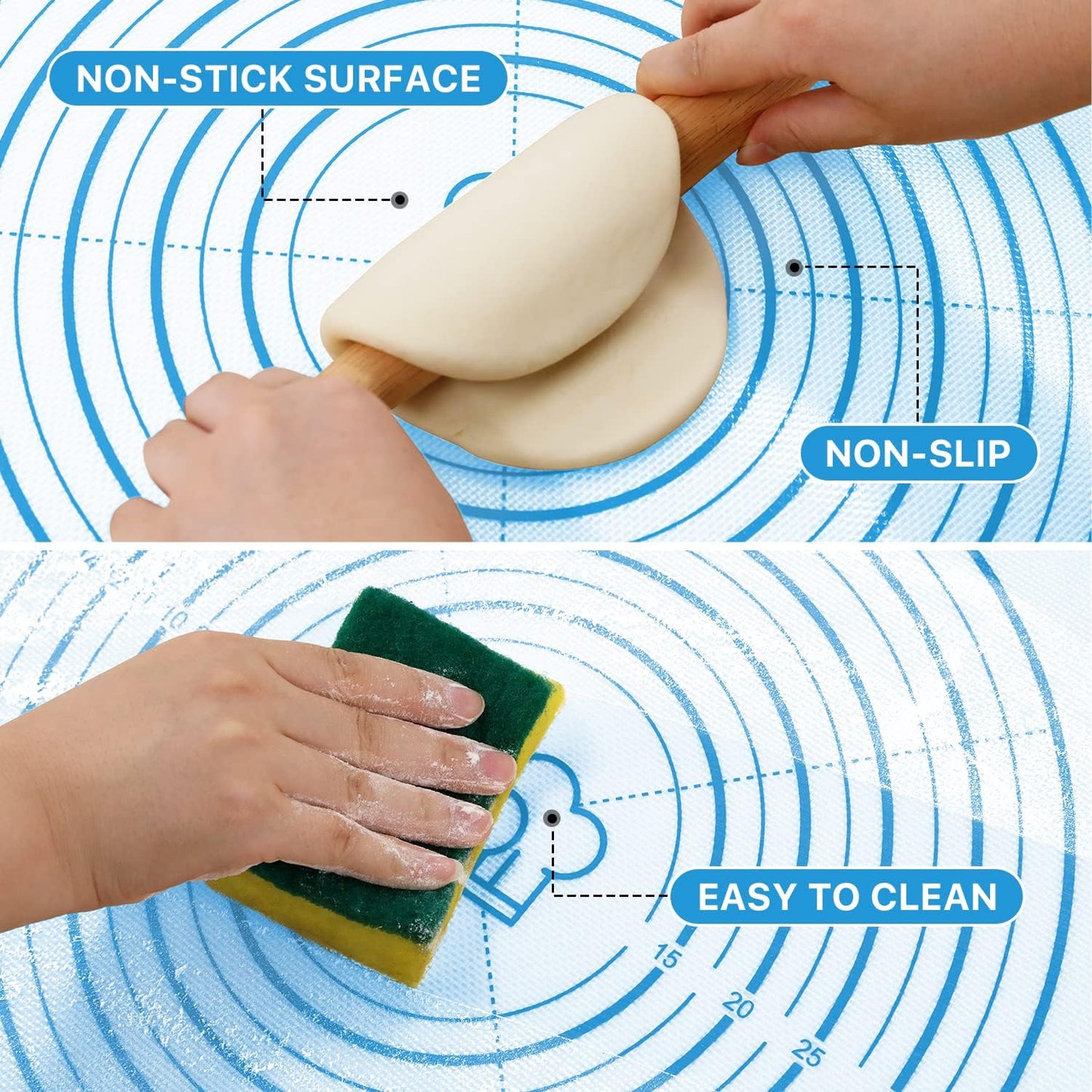 DANIA & DEAN [Pro Edition] 1.1mm Heavy-Duty Silicone Pastry Mat with 4.5mm Raised Edge, Exclusive Mom Theme 26"x16" Large Baking Mat for Rolling Dough, Non-Slip Spill-Proof Kneading Mat, Gift for Mom