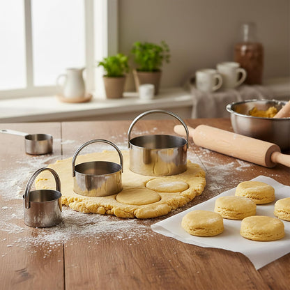 5 Pack Cookie Cutters, Round Metal Biscuit Cutter with Handle, Stainless Steel Circle Baking Tools for Dough Pastry and Cake, Dishwasher Safe
