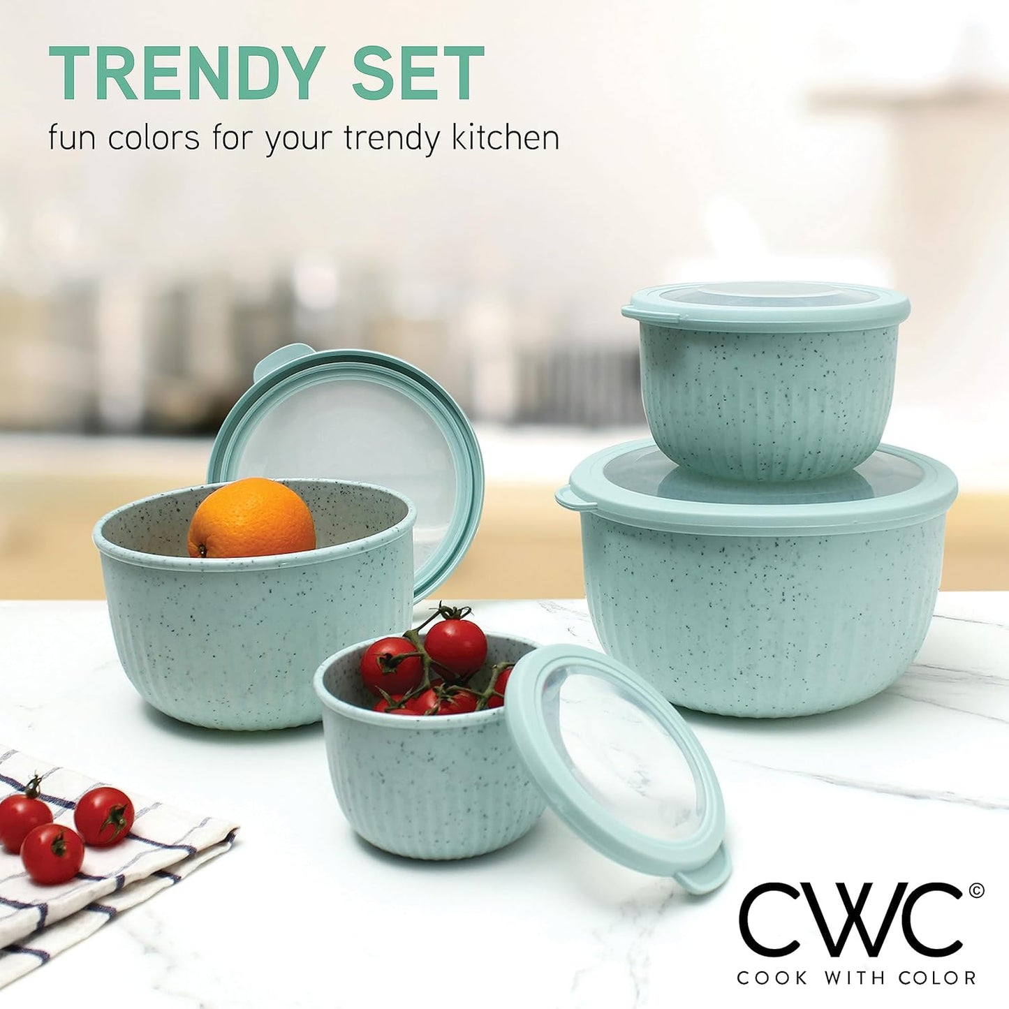 COOK WITH COLOR Prep Bowls with Lids- Wide and Deep Nesting Plastic Small Mixing Bowl Set with Lids, 8 Piece Set - Wide Bowls, Blue