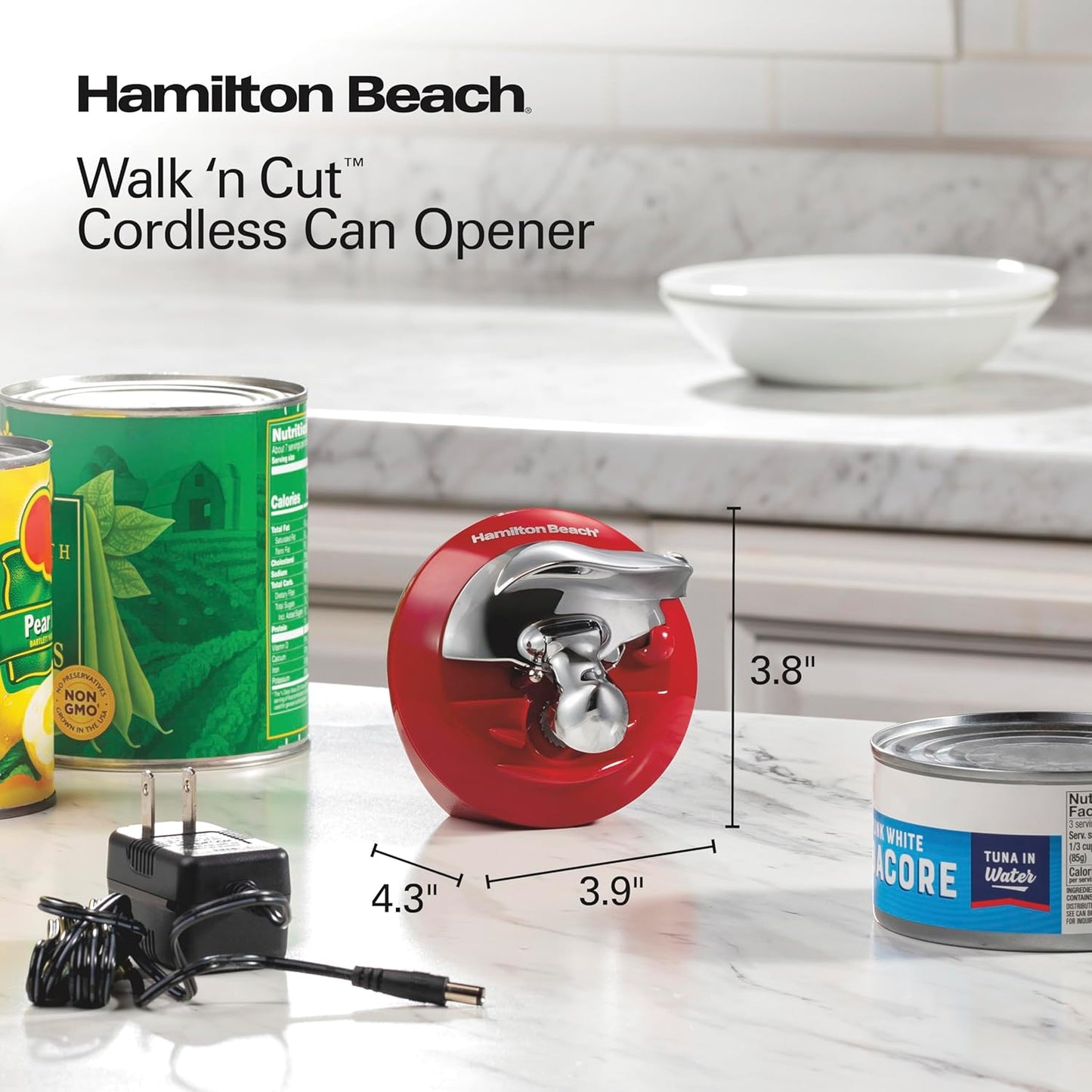 Hamilton Beach Walk 'n Cut Electric Can Opener for Kitchen, Use On Any Size, Automatic and Hand-Free, Cordless & Rechargeable, Easy Clean Removable Blade, Black (76501G)