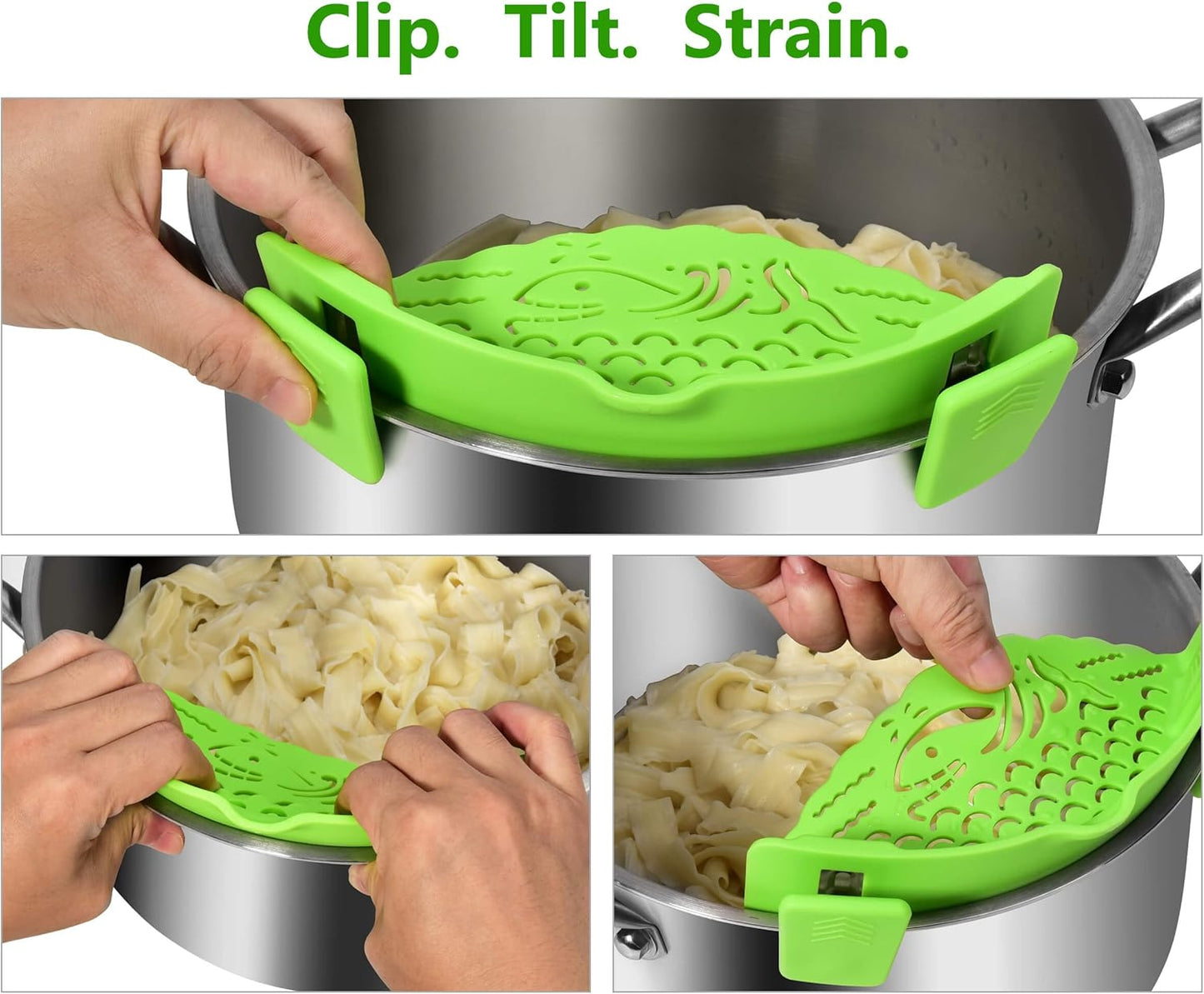 Strain Pot Strainer and Pasta Strainer - Adjustable Silicone Clip On Food Strainers for Pots, Pans, and Bowls - Kitchen Drainer Colander