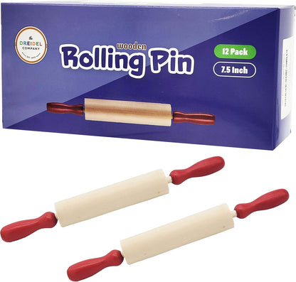Mini Wood Rolling 7.5 Inch 12-Pack Rolling Pin for Play Dough For Little Bakers, With Red Handles Arts and Crafts Clay Roller, 7.5" (Pack of 12)