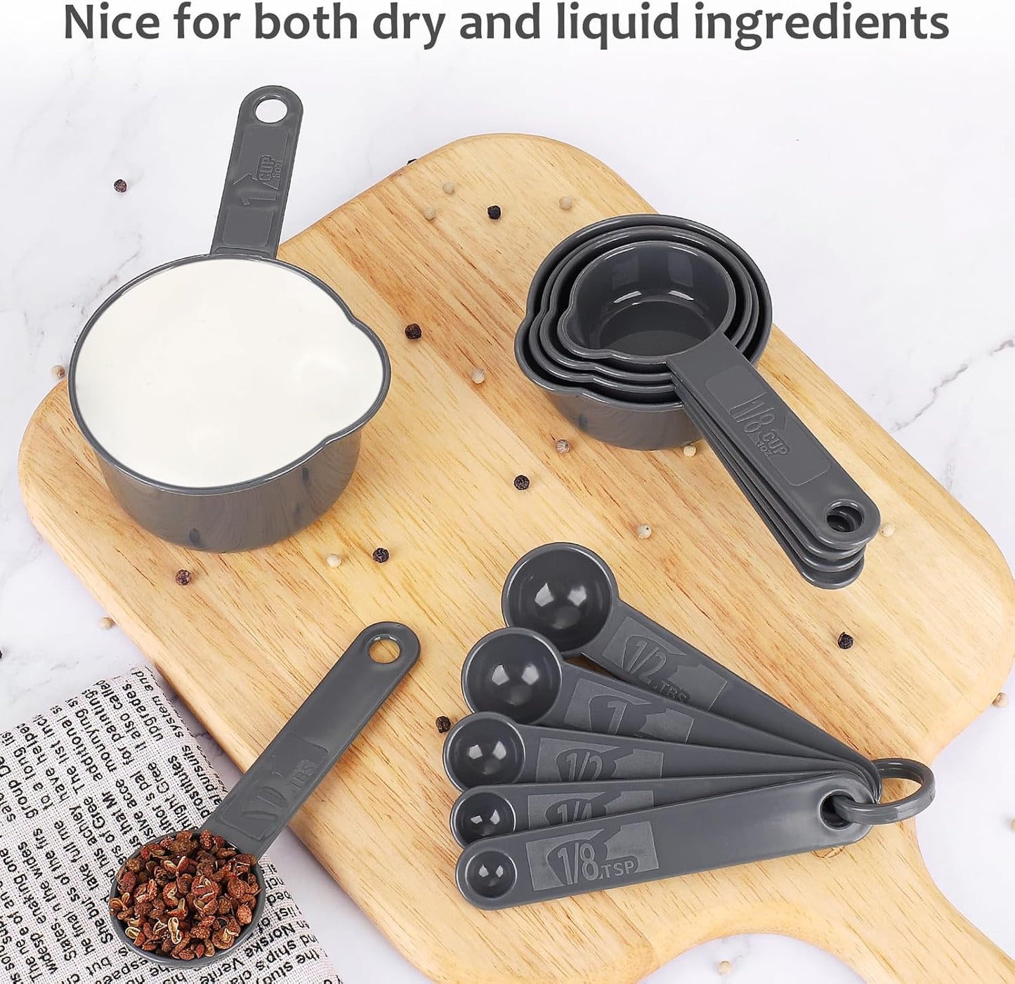 Accmor Measuring Cups & Spoons Set, Plastic Cooking Baking Tools Measuring Spoons Cups, 11 Piece Different Capacities Tablespoons Kitchen Gadgets Nesting Measure Sets for Dry Liquid Ingredients