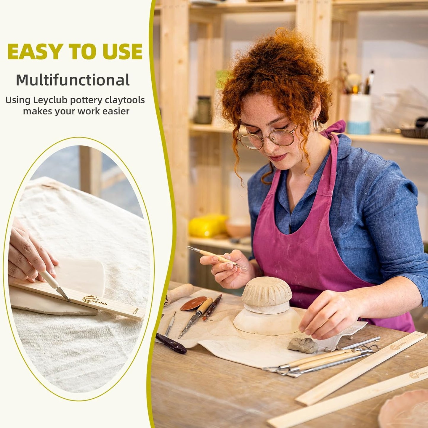 Professional Clay Rolling Pin, 17 Inch Non-Stick Clay Roller for Pottery and Slab Making –Duty Pottery Tool with Ergonomic Handles, Essential for Art Studios
