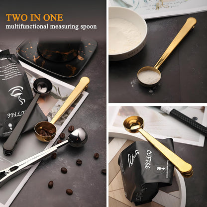 Coffee Scoop Spoon with Bag Clip 2 Pcs,1 Tbsp Stainless Steel Long Handle Measuring Spoons for Ground Coffee and Beans, Loose Tea and Powder(Silver / 15ML)