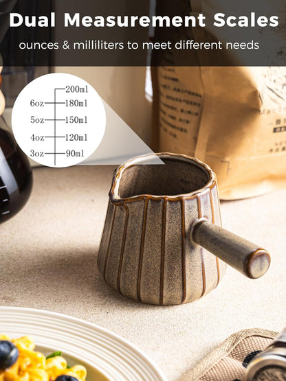 Espresso Cups Ceramic, 200ML Espresso Measuring Cup with Handle, Expresso Shots Cups with Scale, Espresso Accessories, White